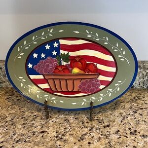 Hand Painted Wooden Decorative Platter Americana American Apple Pue